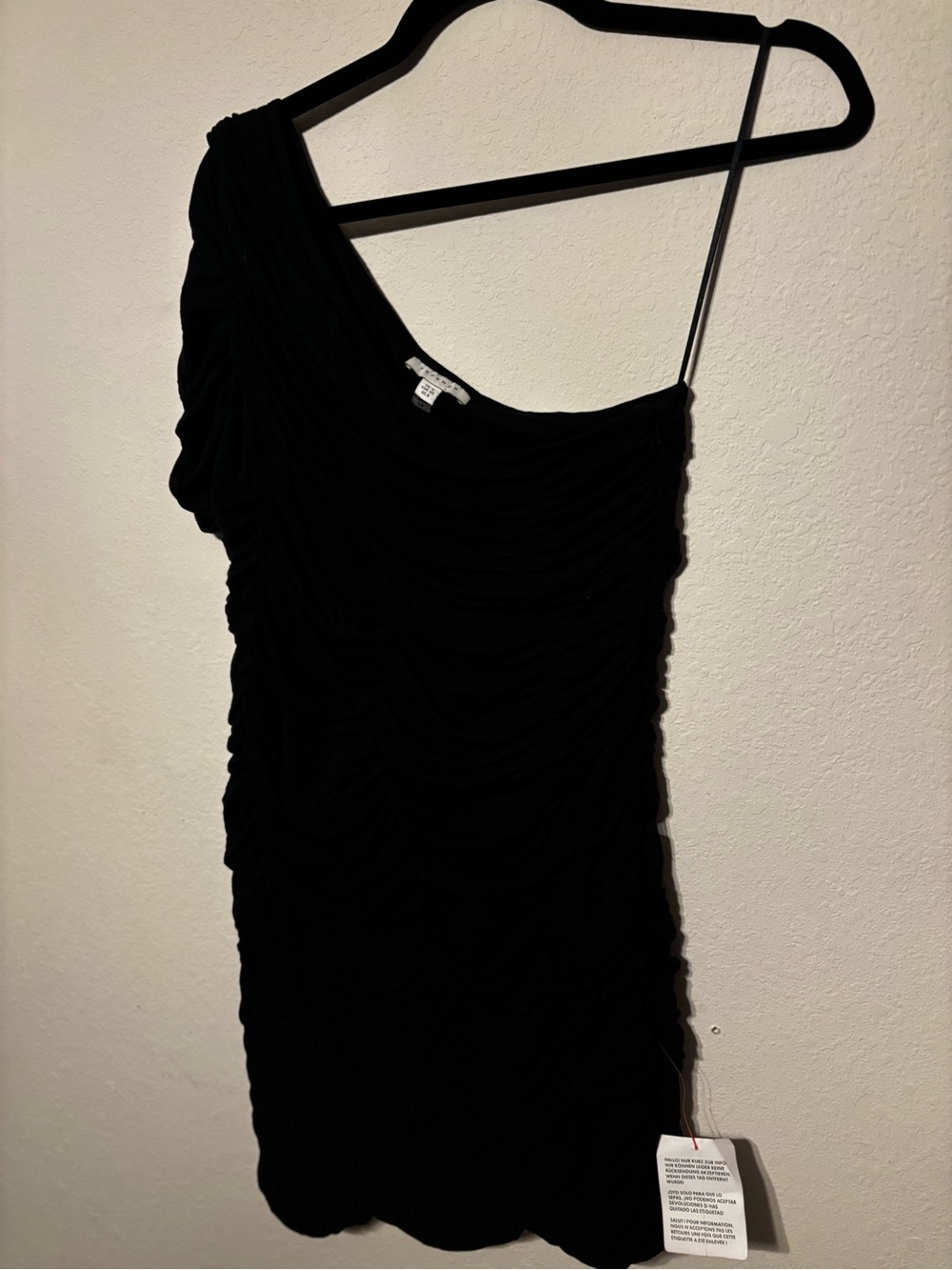 Topshop NWT Black One Shoulder Ruched Mini Dress Size US 8 UK 12 Party Night Out